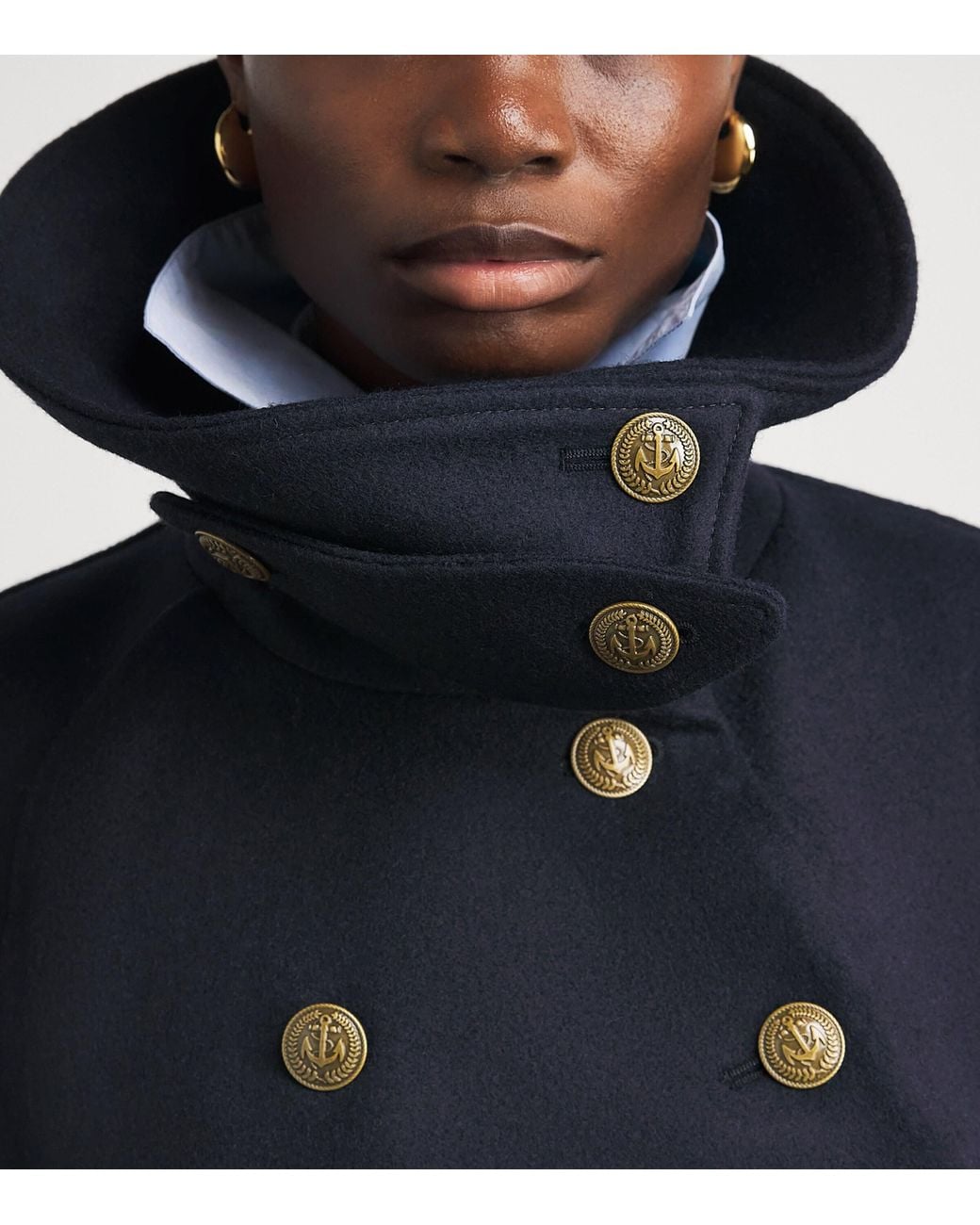 A.W.A.K.E. MODE Blue Wool Peplum Pea Coat