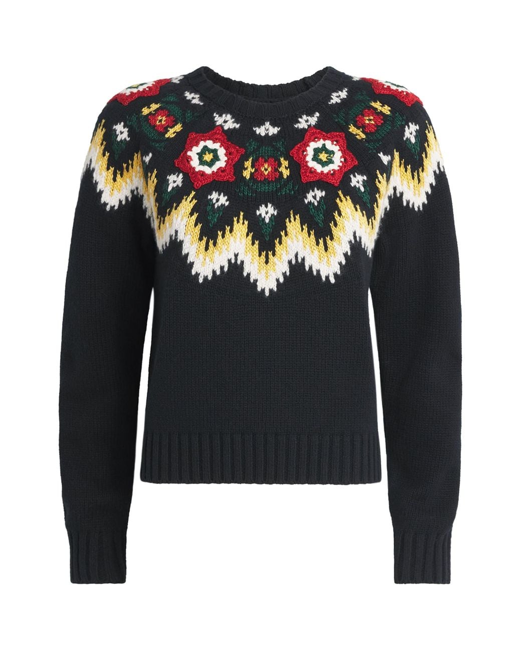 Polo Ralph Lauren Blue Wool-Cotton Floral Crochet Sweater