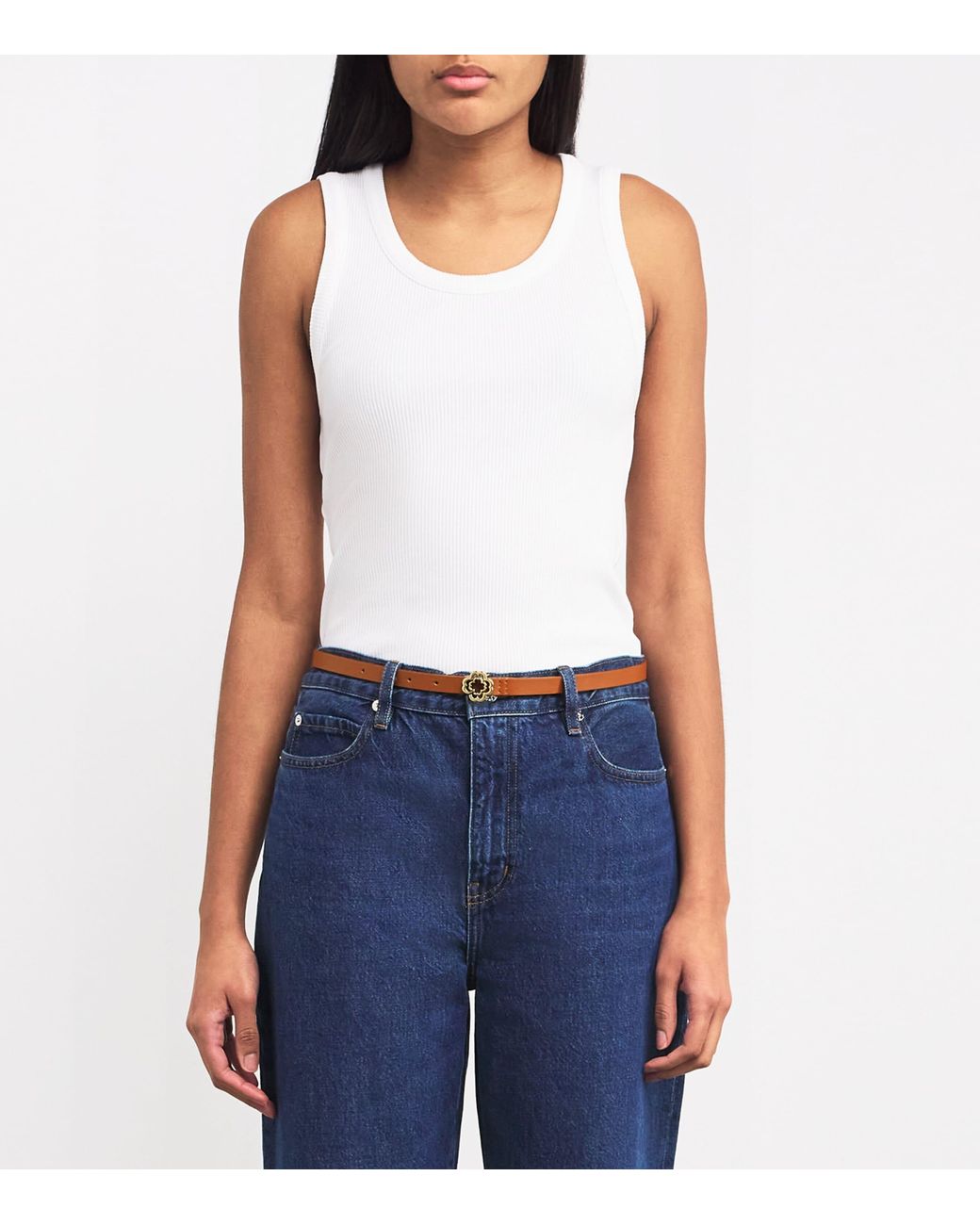 Maje Brown Leather Logo Thin Belt