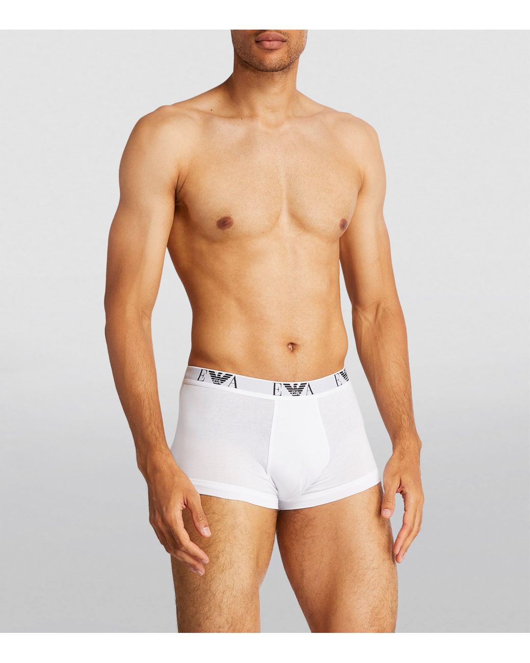 Emporio Armani White Stretch-Cotton Eagle Monogram Trunks for men