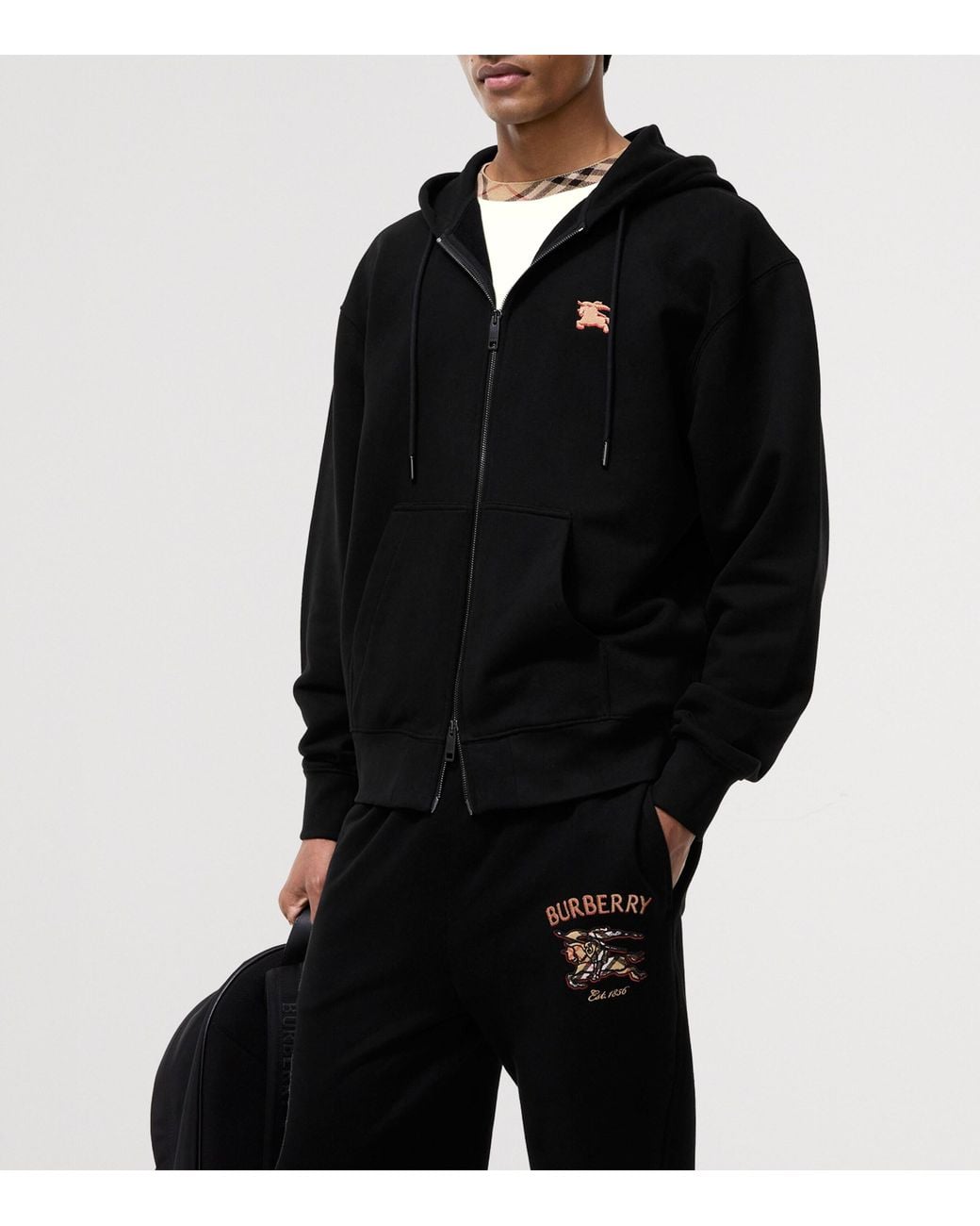 Burberry Black Cotton Ekd Zip-Up Hoodie for men