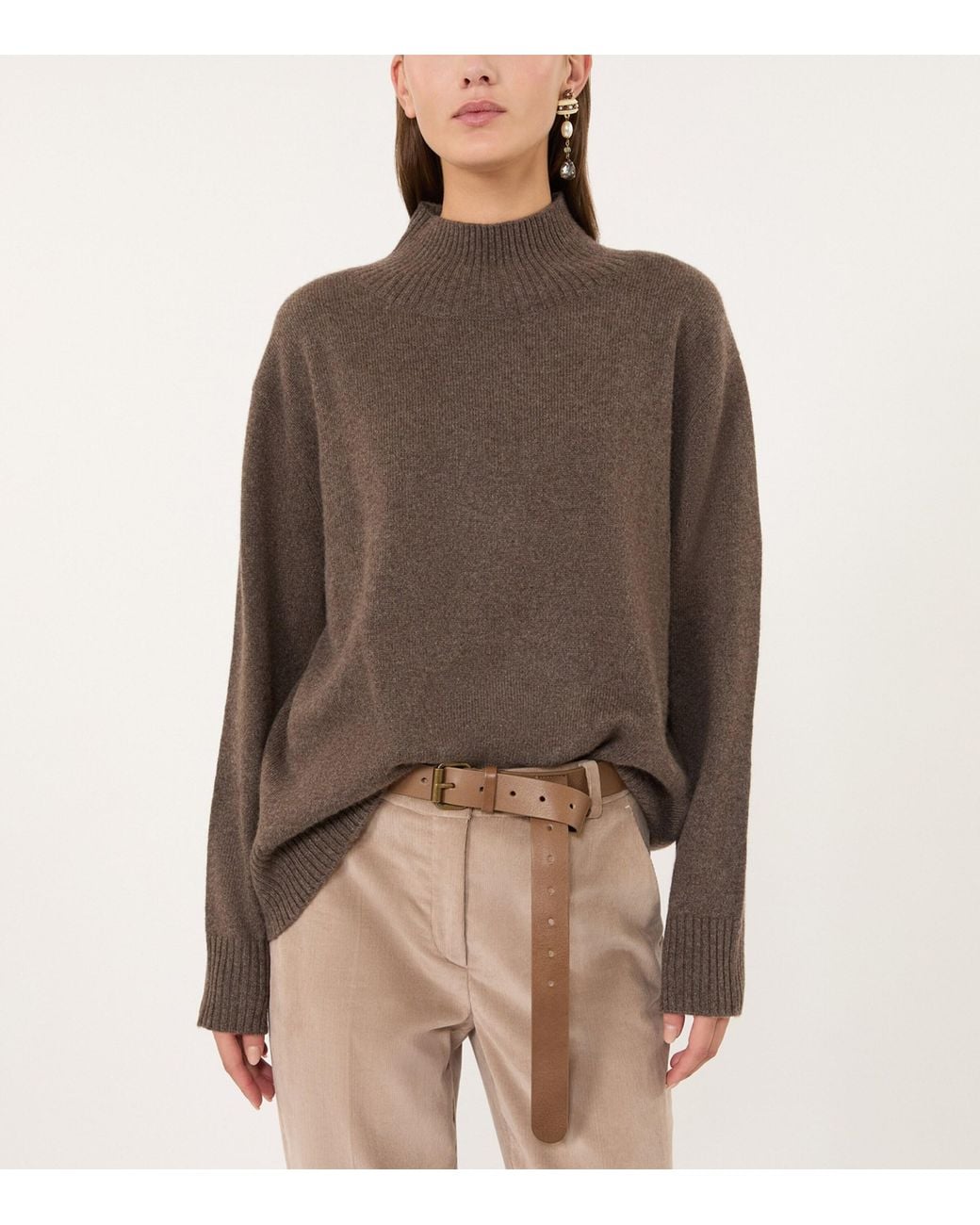 Weekend by Maxmara Brown Cashmere High-Neck Sweater