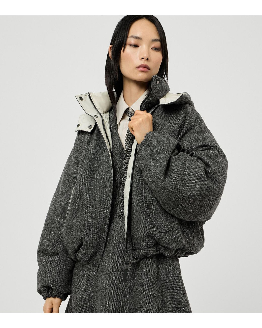 Brunello Cucinelli Gray Down Virgin Wool-Blend Hooded Jacket
