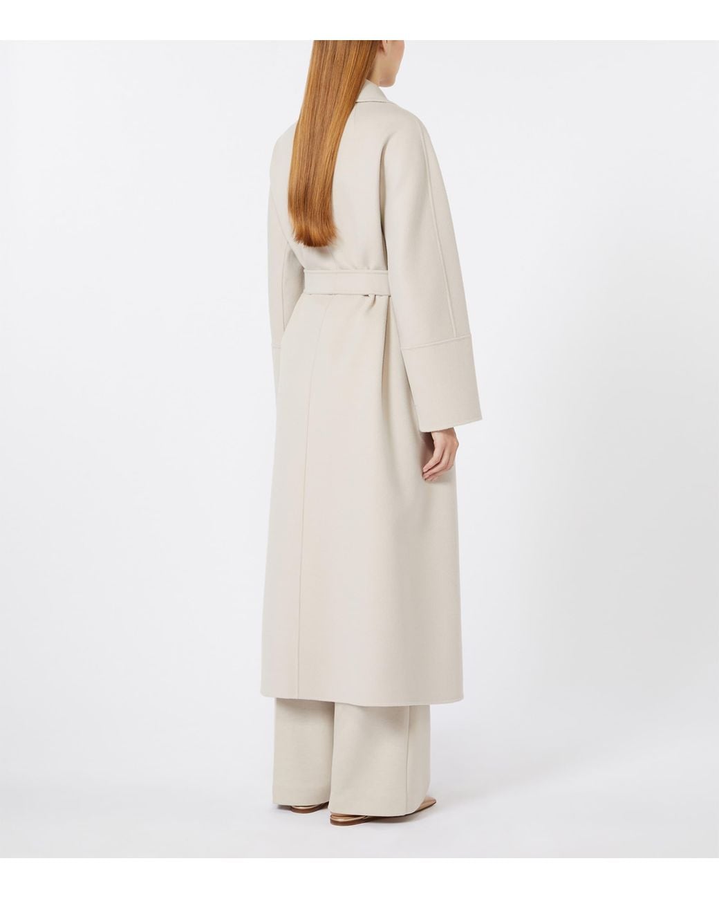Max Mara White Virgin Wool Belted Coat