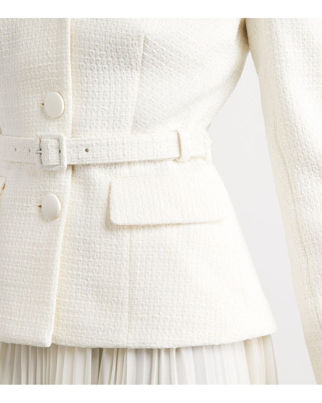 Self-Portrait White Bouclé Midi Dress
