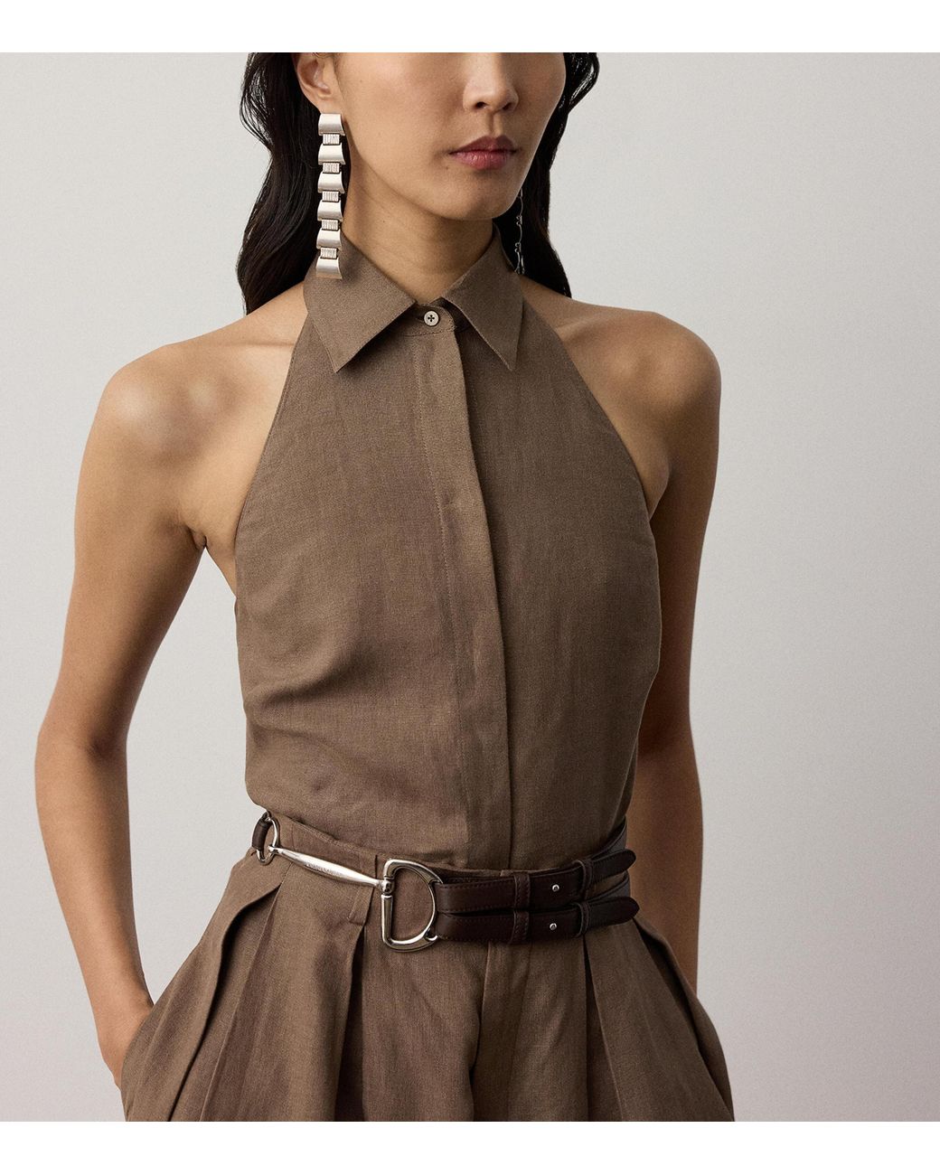 Ralph Lauren Brown Linen Eldred Sleeveless Top