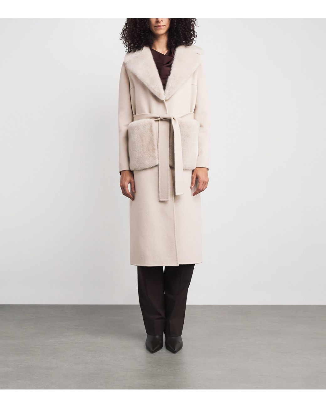 Yves Salomon Natural Cashmere-Mink Belted Long Coat