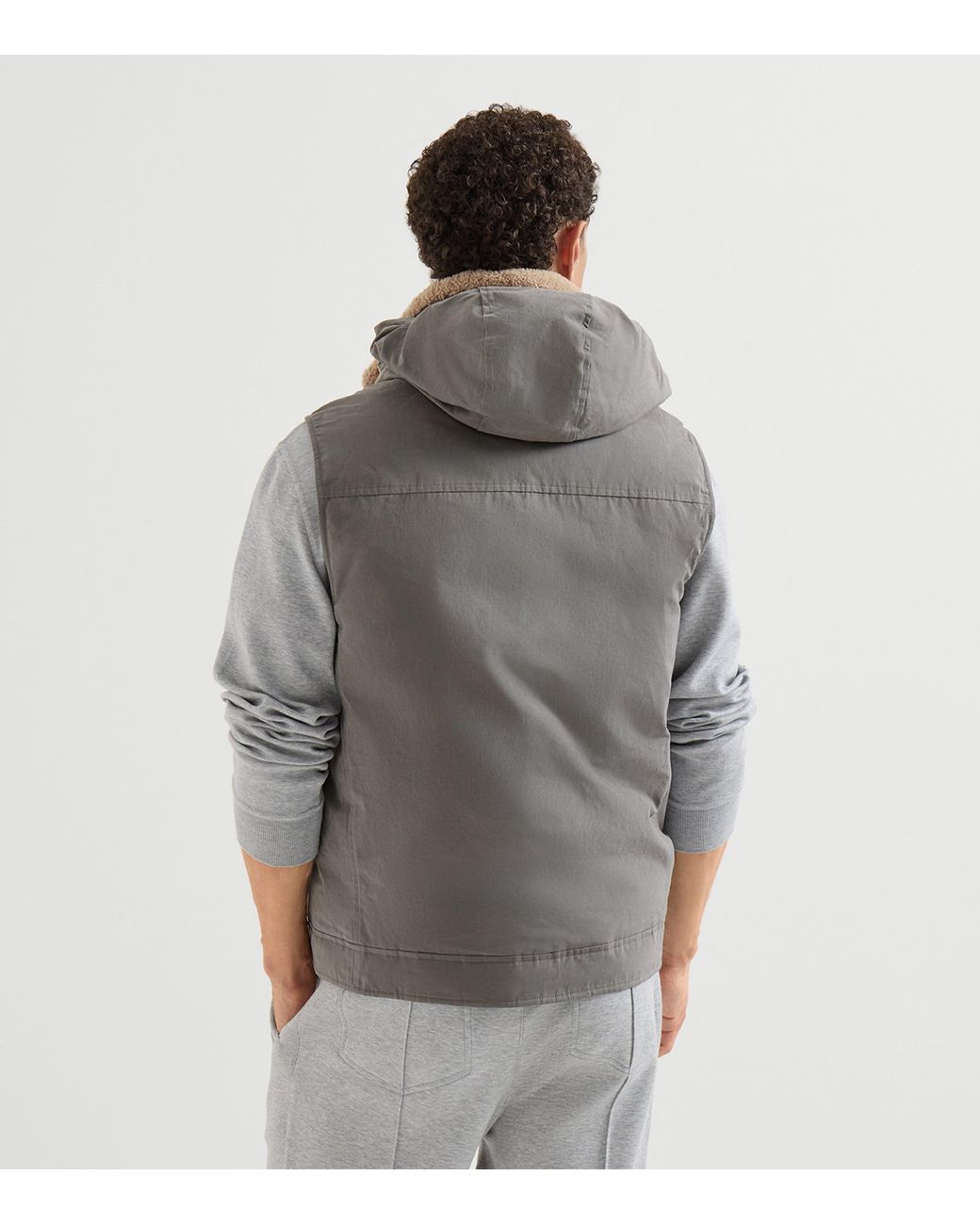 Brunello Cucinelli Gray Waxed Techno Down-Filled Gilet for men