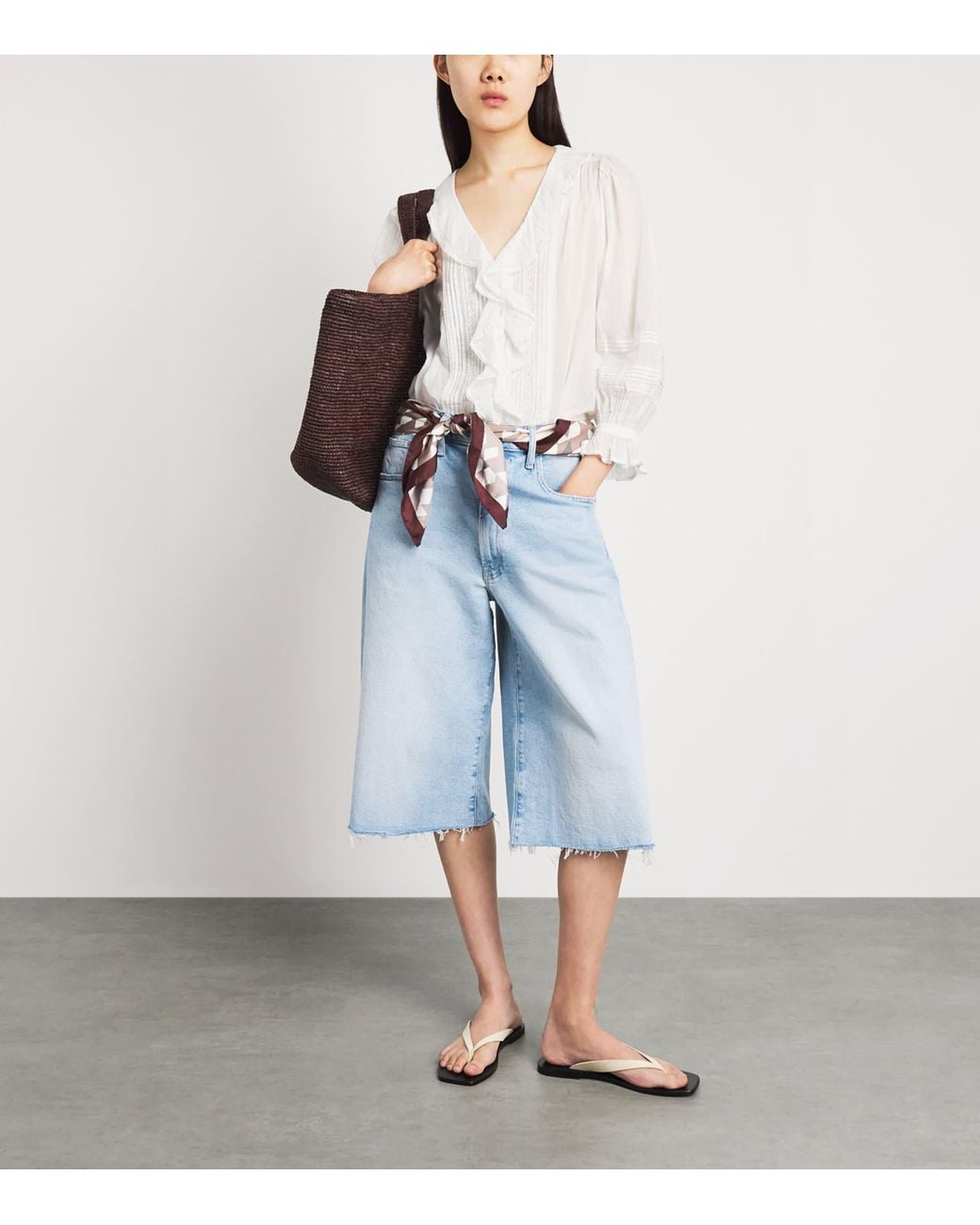 ME+EM White Cotton Voile Ruffle Blouse