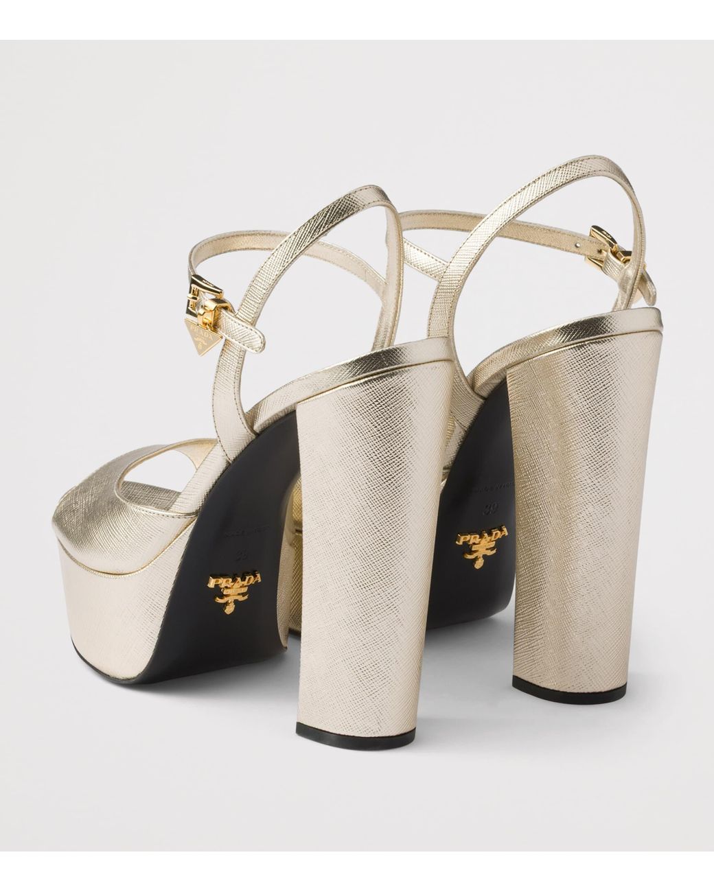 Prada White Patent Saffiano Leather Platform Sandals 115