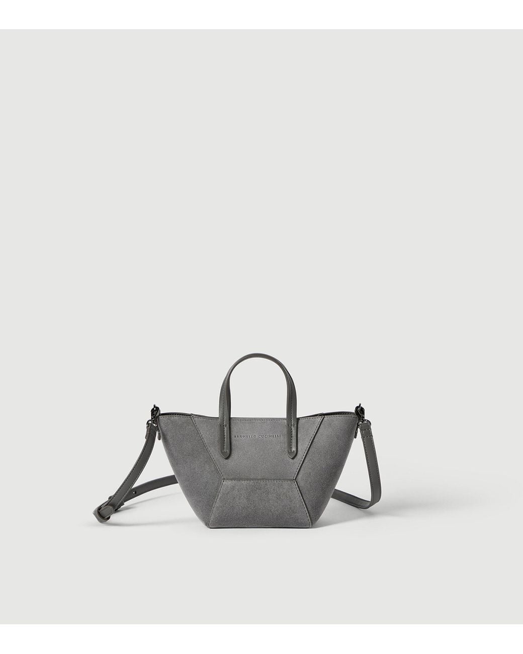 Brunello Cucinelli Gray Mini Suede Bc Duo Tote Bag