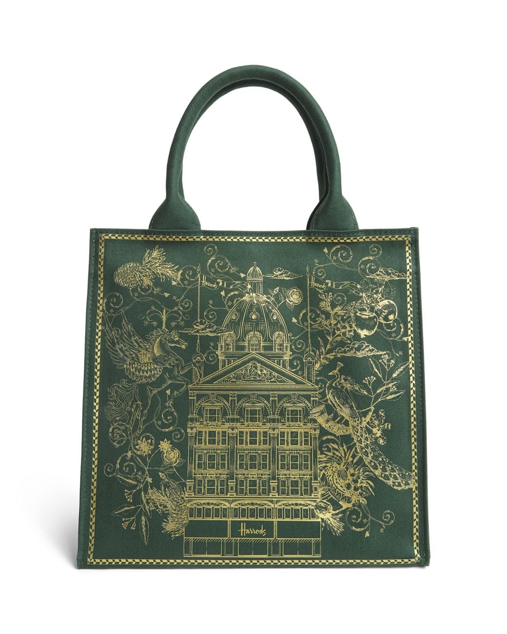 Harrods Green Small Building Shopper Bag