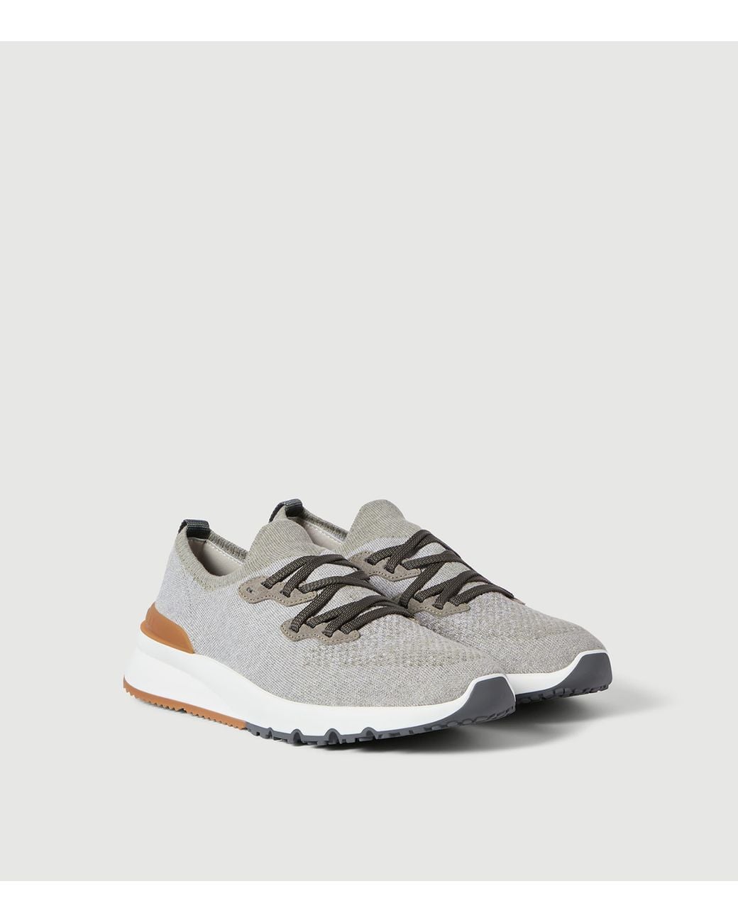 Brunello Cucinelli White Cotton-Blend Chiné-Knit Sneakers for men