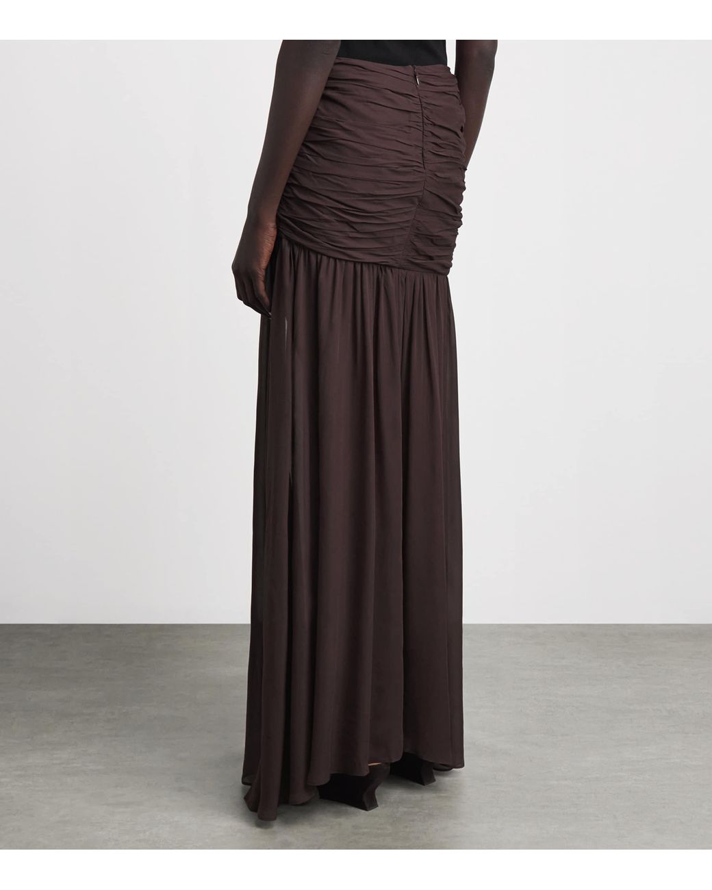 De La Vali Brown Georgette Gathered Amaya Maxi Skirt