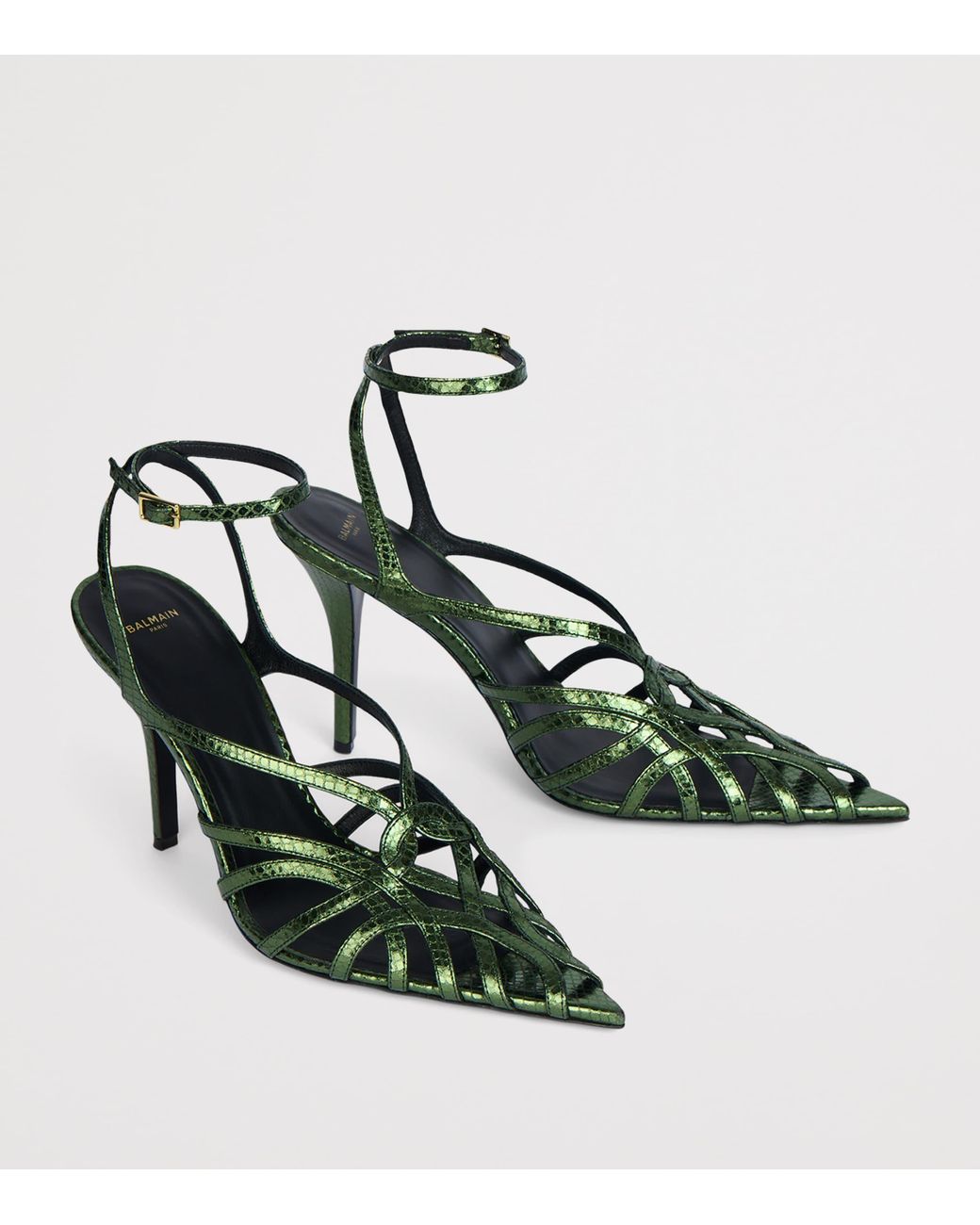 Balmain Green Python-Effect Leather Heeled Sandals