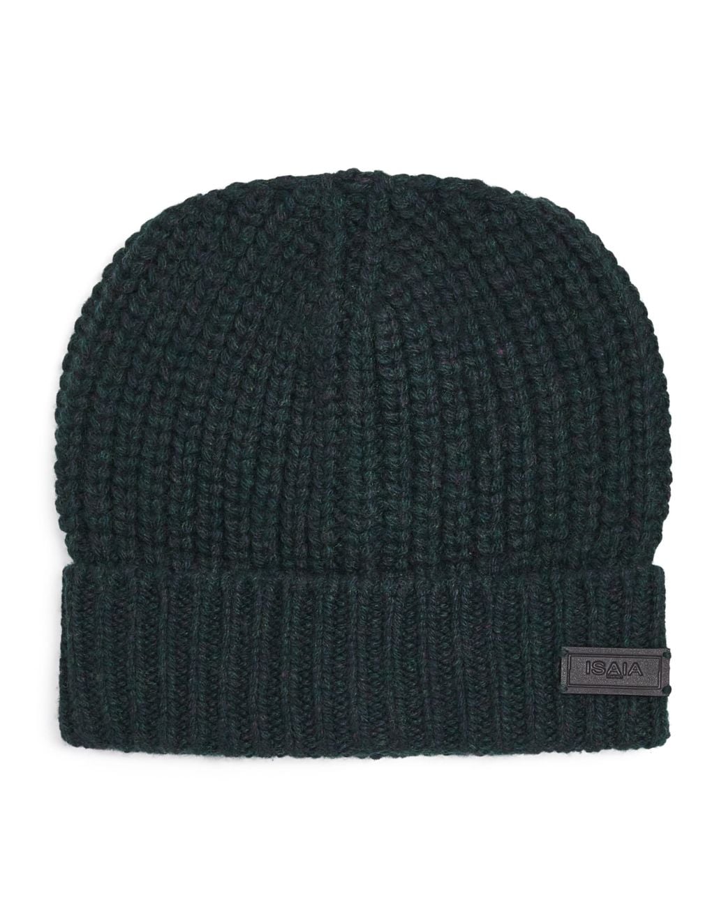 Isaia Green Cashmere Rib-Knit Beanie for men