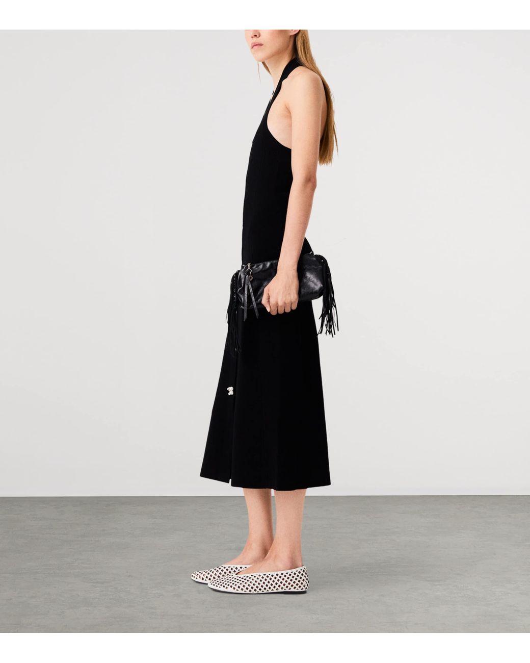 Maje Black Knitted Halterneck Midi Dress