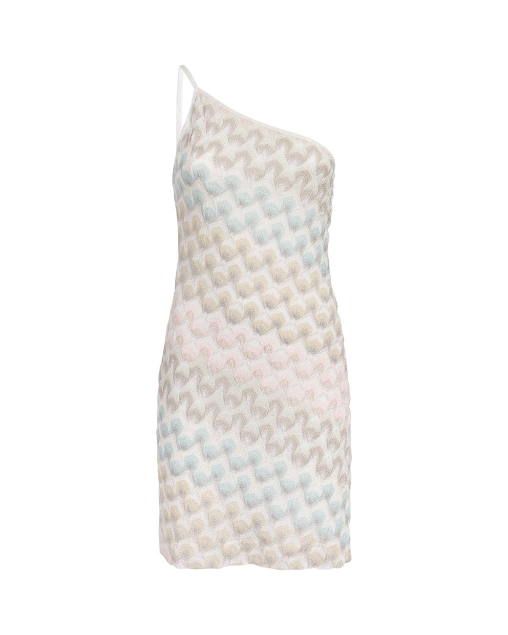 Missoni White Lamé Lace Motif One-Shoulder Mini Dress