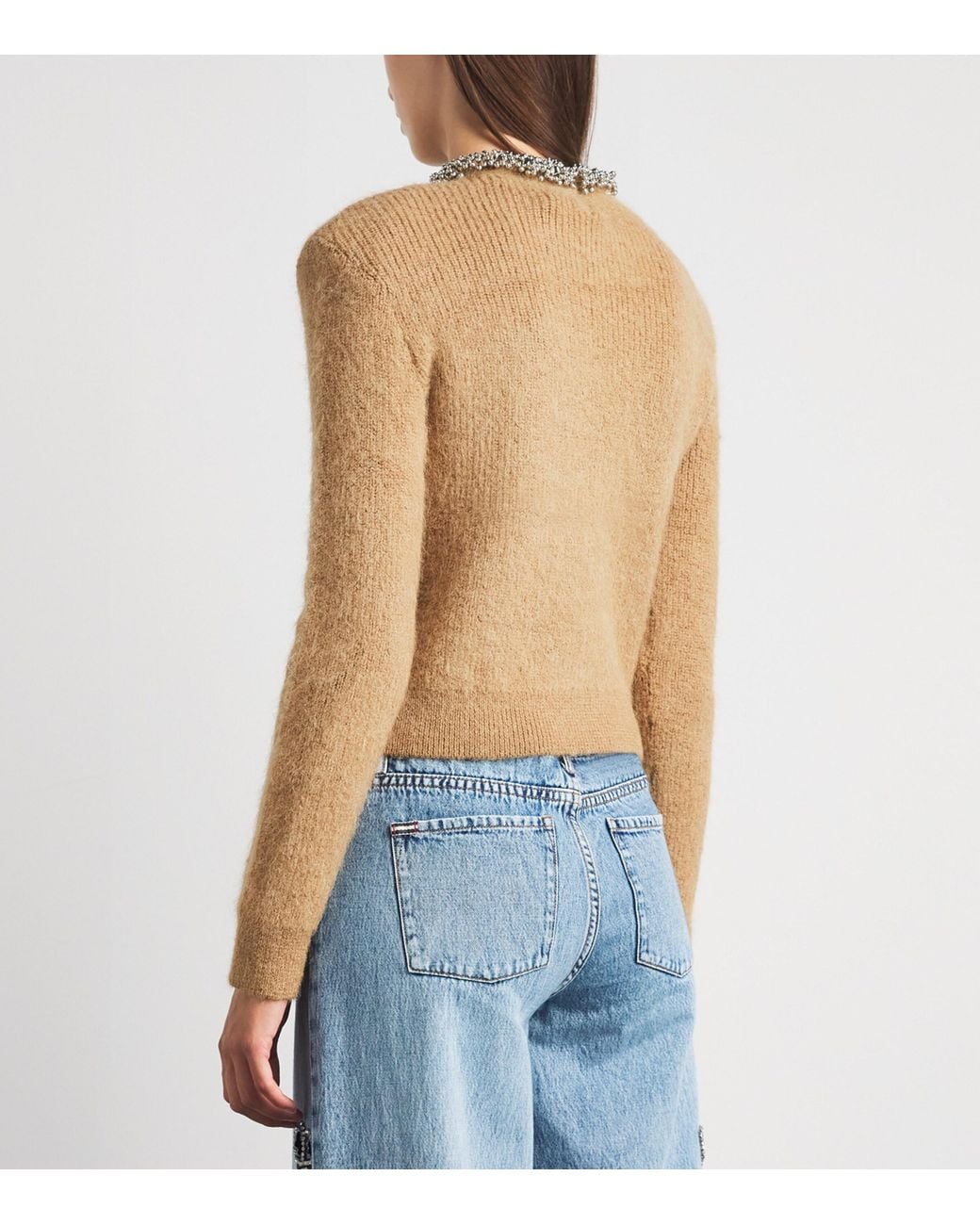 Self-Portrait Natural Beaded-Neckline Sweater