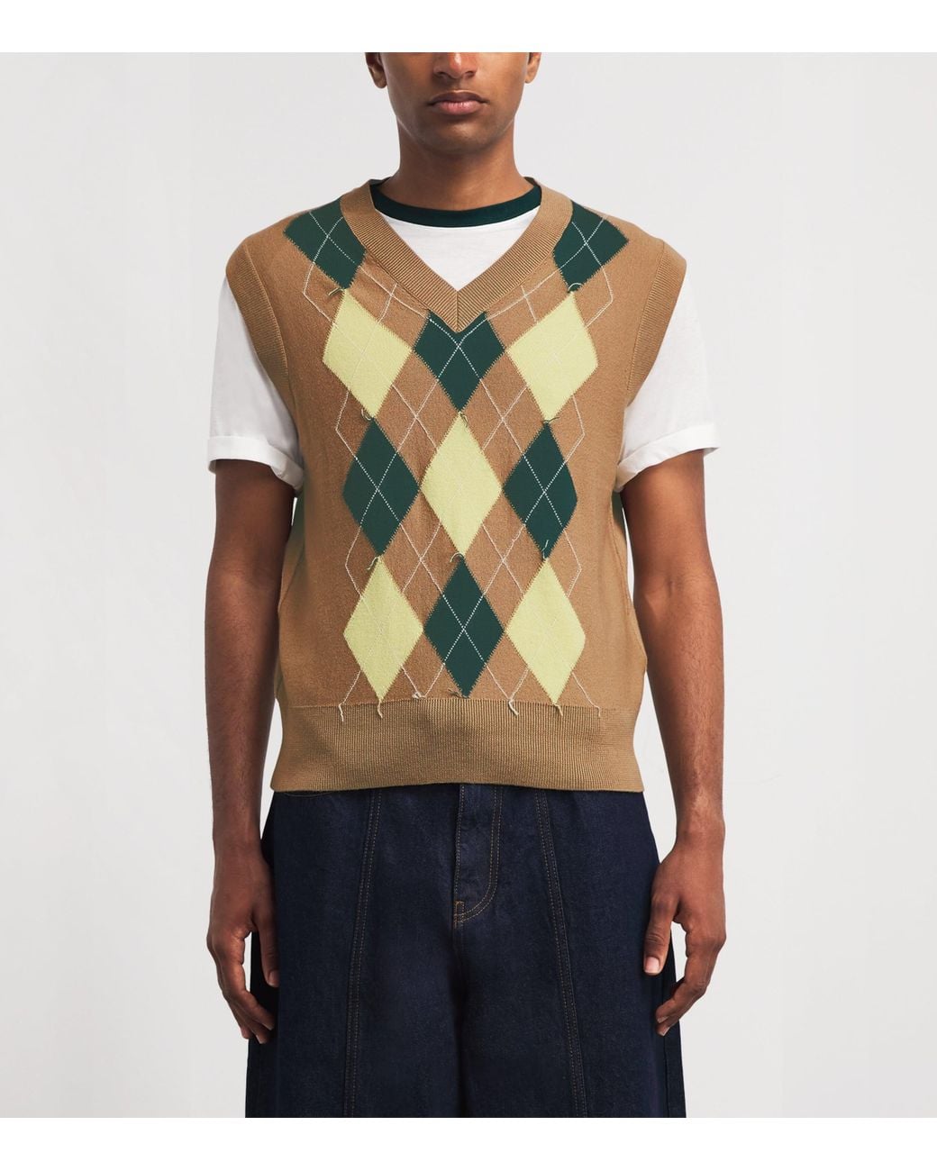 AMI Green Wool-Cotton Argyle Sweater Vest for men