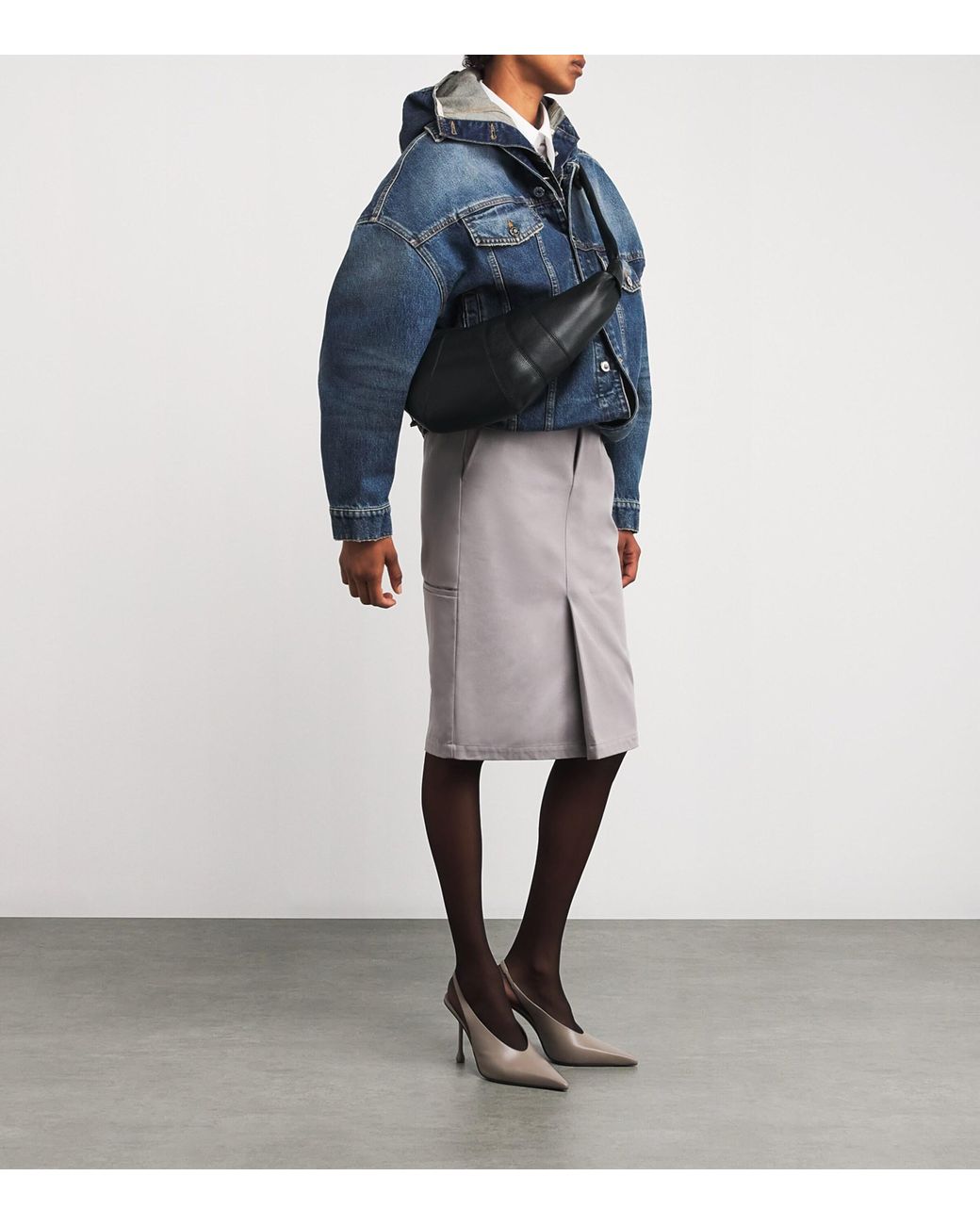 Lemaire Black Medium Grained Leather Croissant Shoulder Bag