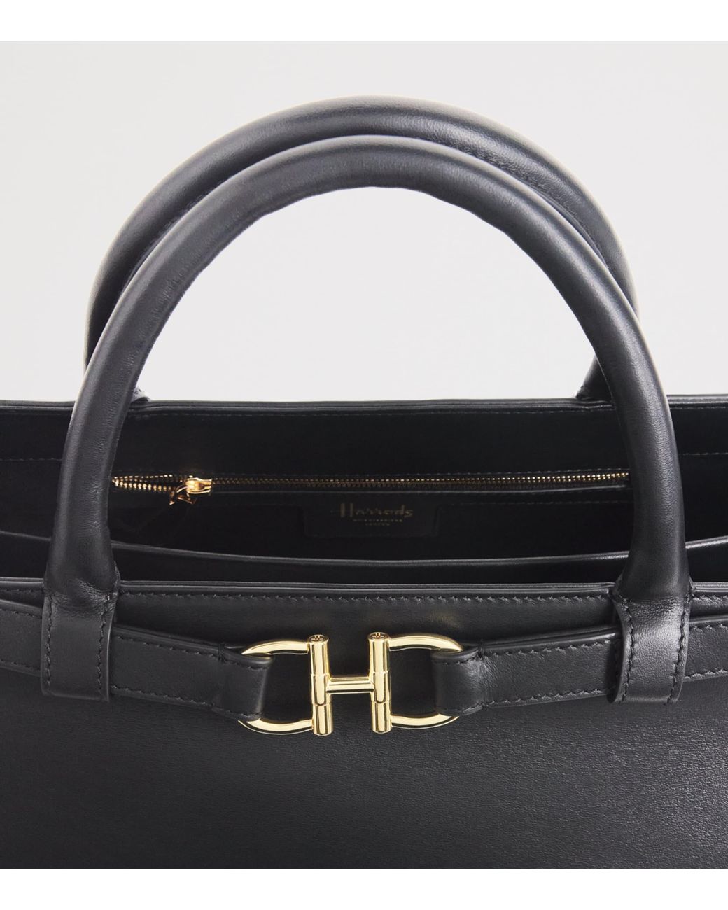 Harrods Black Medium Leather Grace Top-Handle Bag