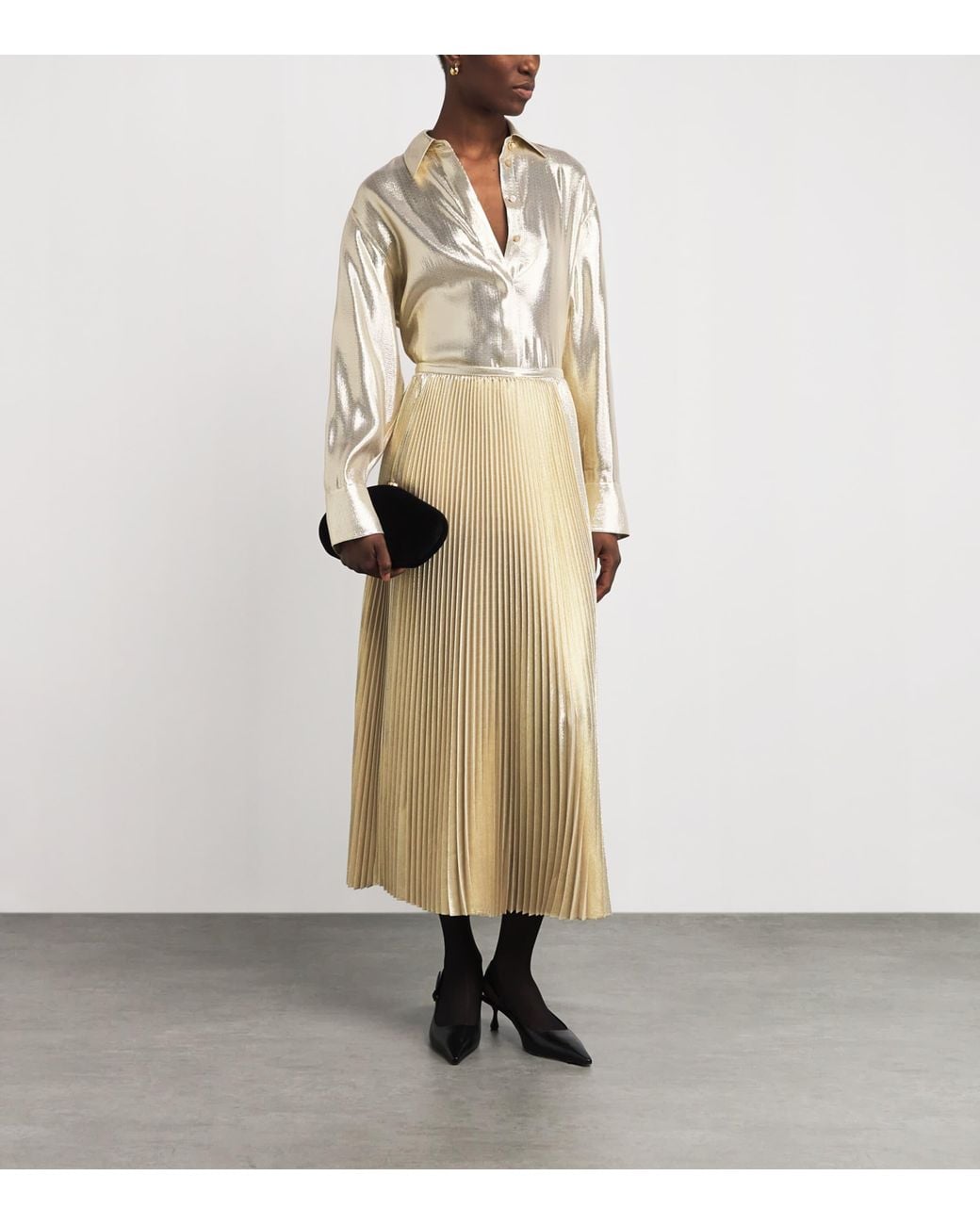 Joseph Natural Silk-Blend Lamé Essai Midi Skirt
