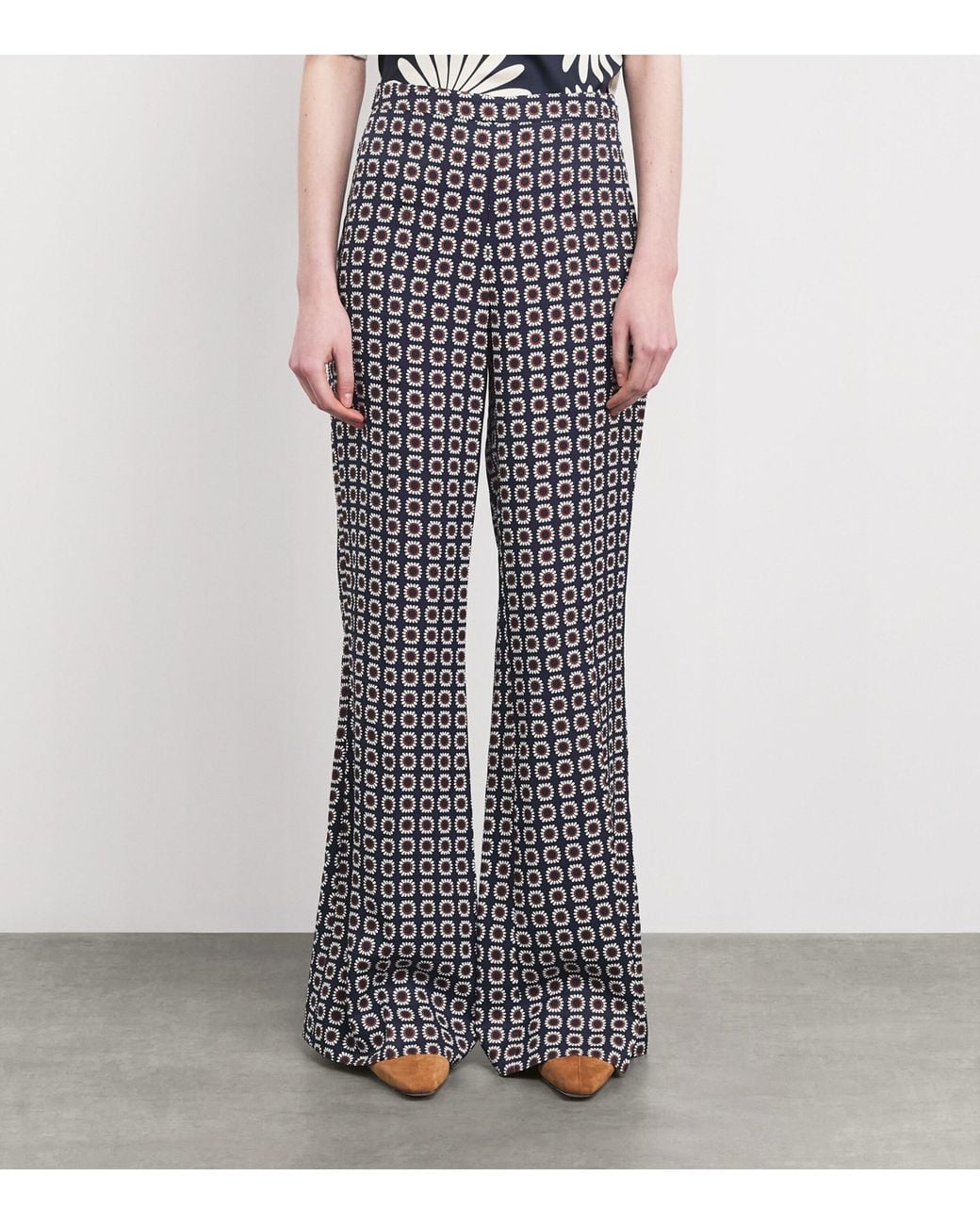 Sandro Gray Floral Print Flared Trousers