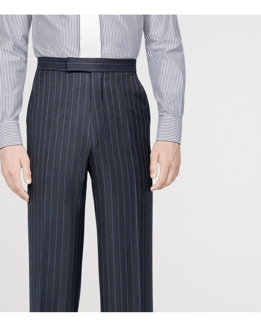Tom Ford Blue Virgin Wool Pinstripe Colbert Wide-Leg Trousers for men