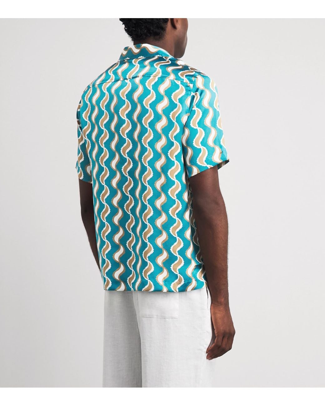 Frescobol Carioca Blue Silk Printed Roberto Shirt for men
