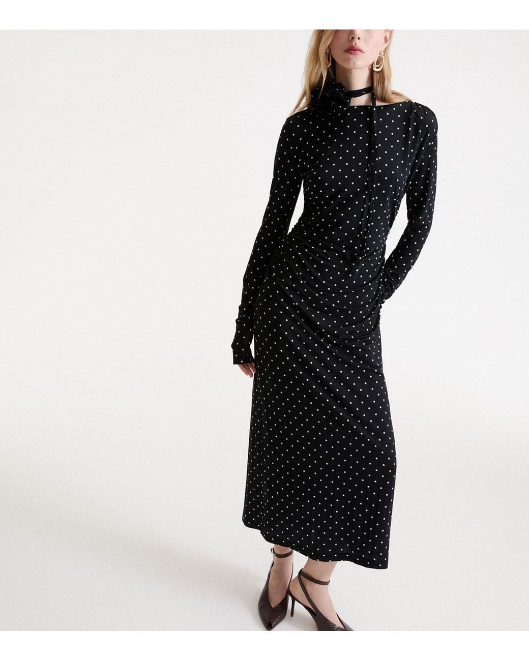 Marella Black Jersey Polka-Dot Maxi Dress