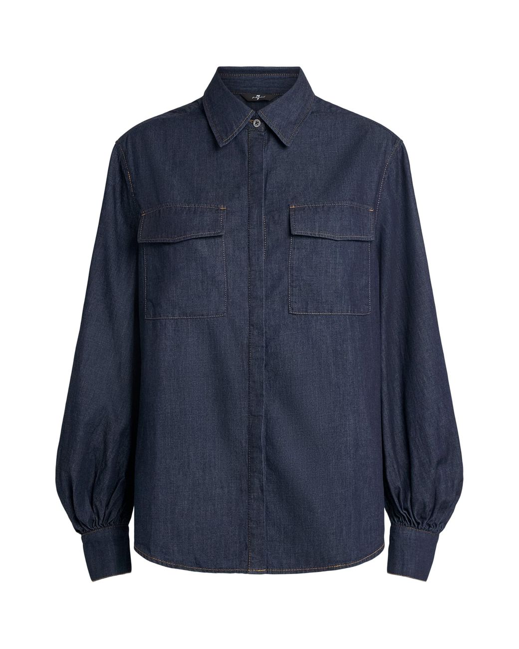 7 For All Mankind Blue Cotton Long-Sleeve Shirt