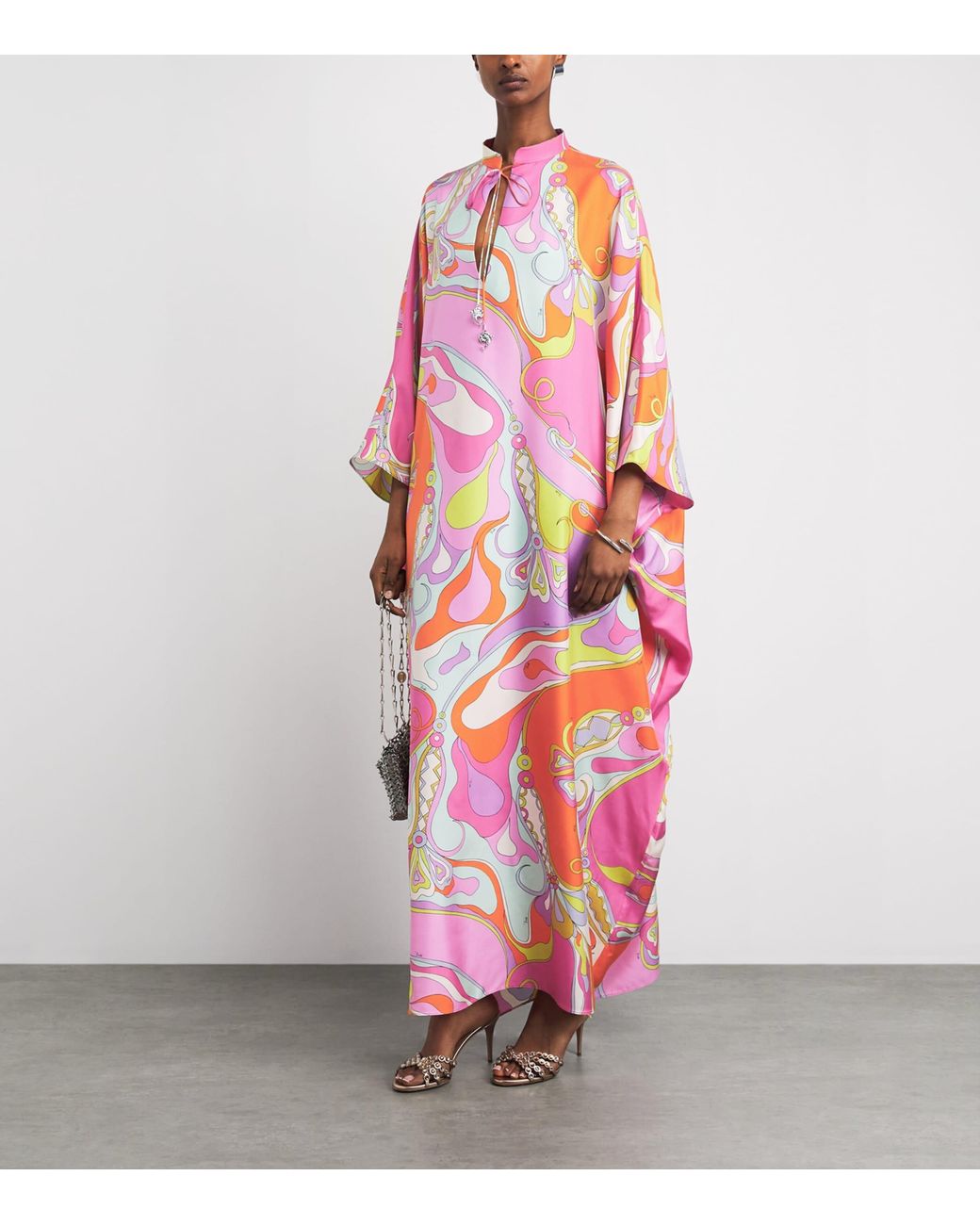 Emilio Pucci Pink Silk Printed Kaftan Maxi Dress
