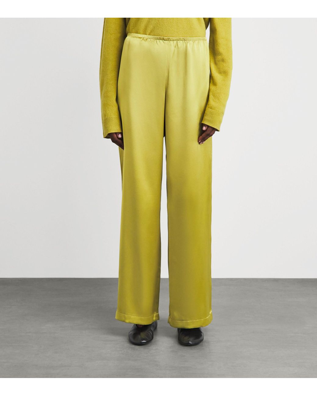 Leset Yellow Satin Barb Wide-Leg Trousers