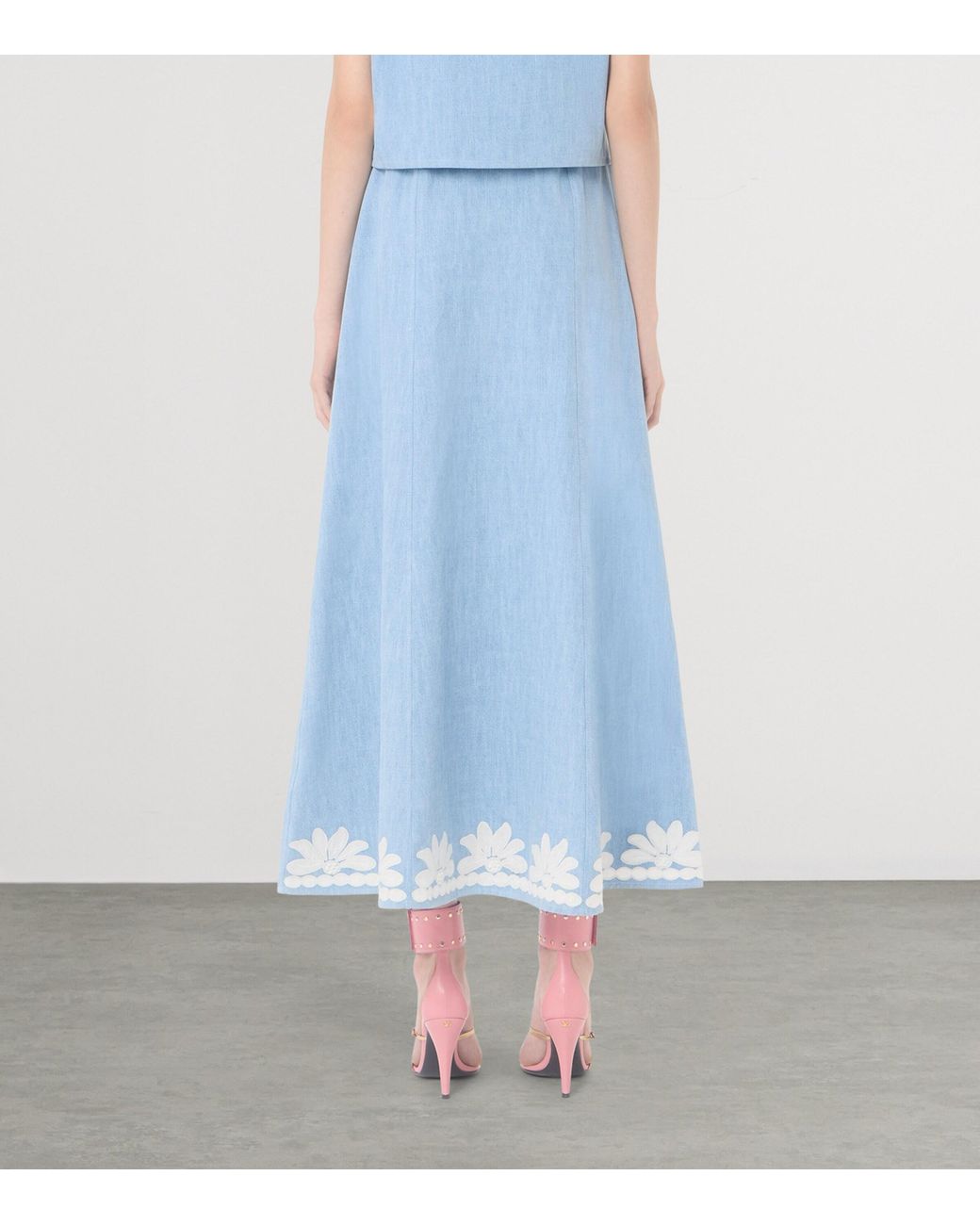 Valentino Blue Embroidered Denim Midi Skirt