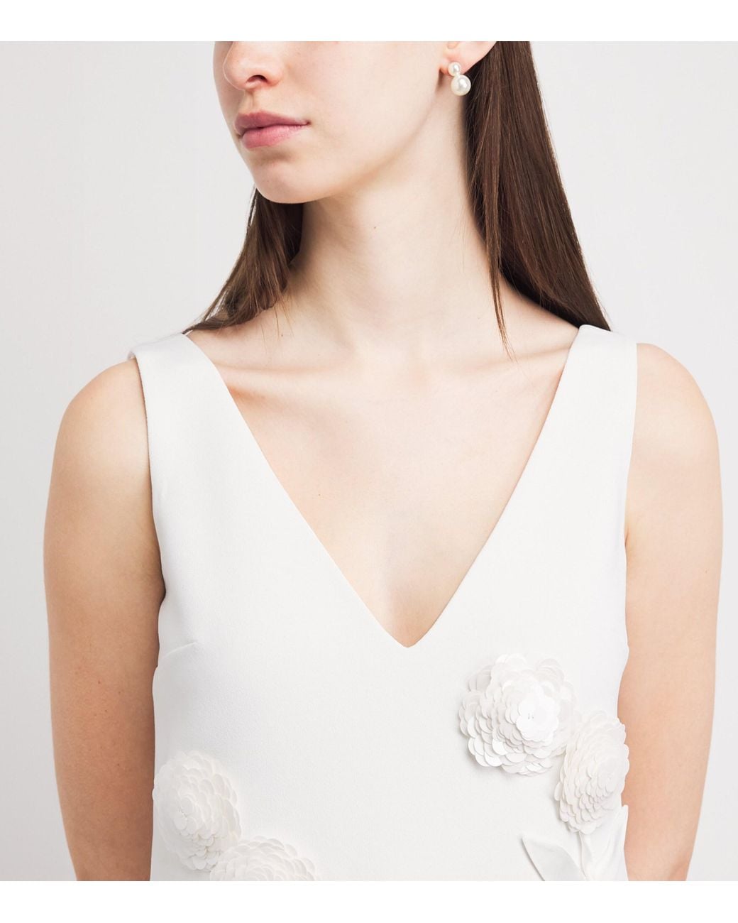 Self-Portrait White Embellished Crepe Floral Mini Dress