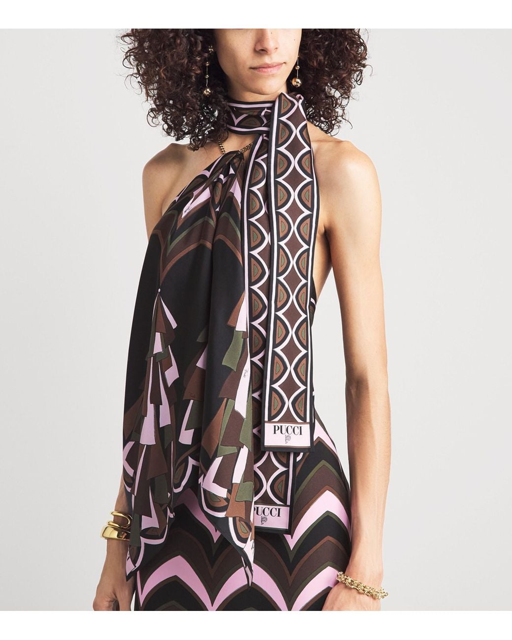 Emilio Pucci White Silk Mixed Print Twill Scarf
