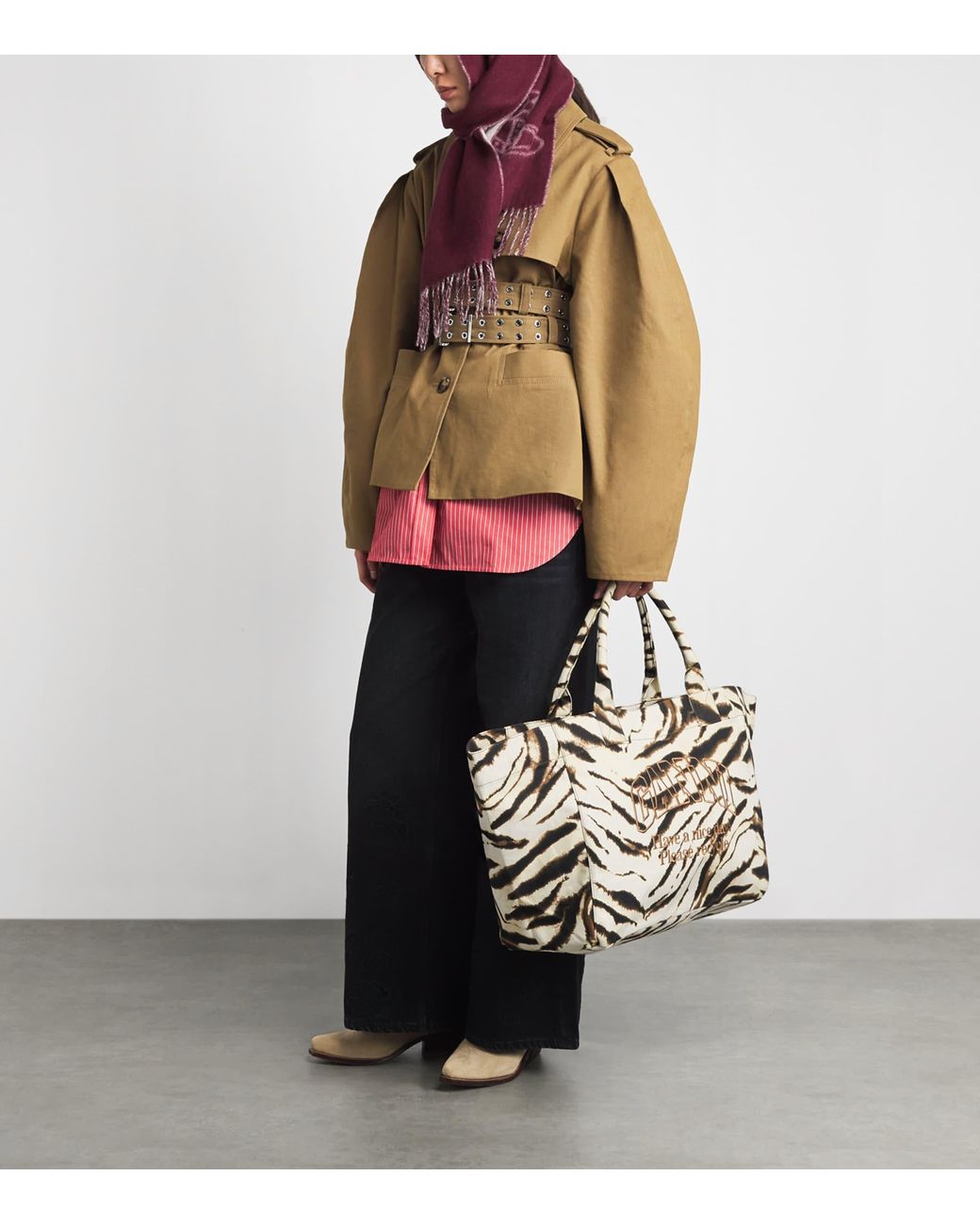 Ganni Metallic Large Canvas Zebra Tote Bag