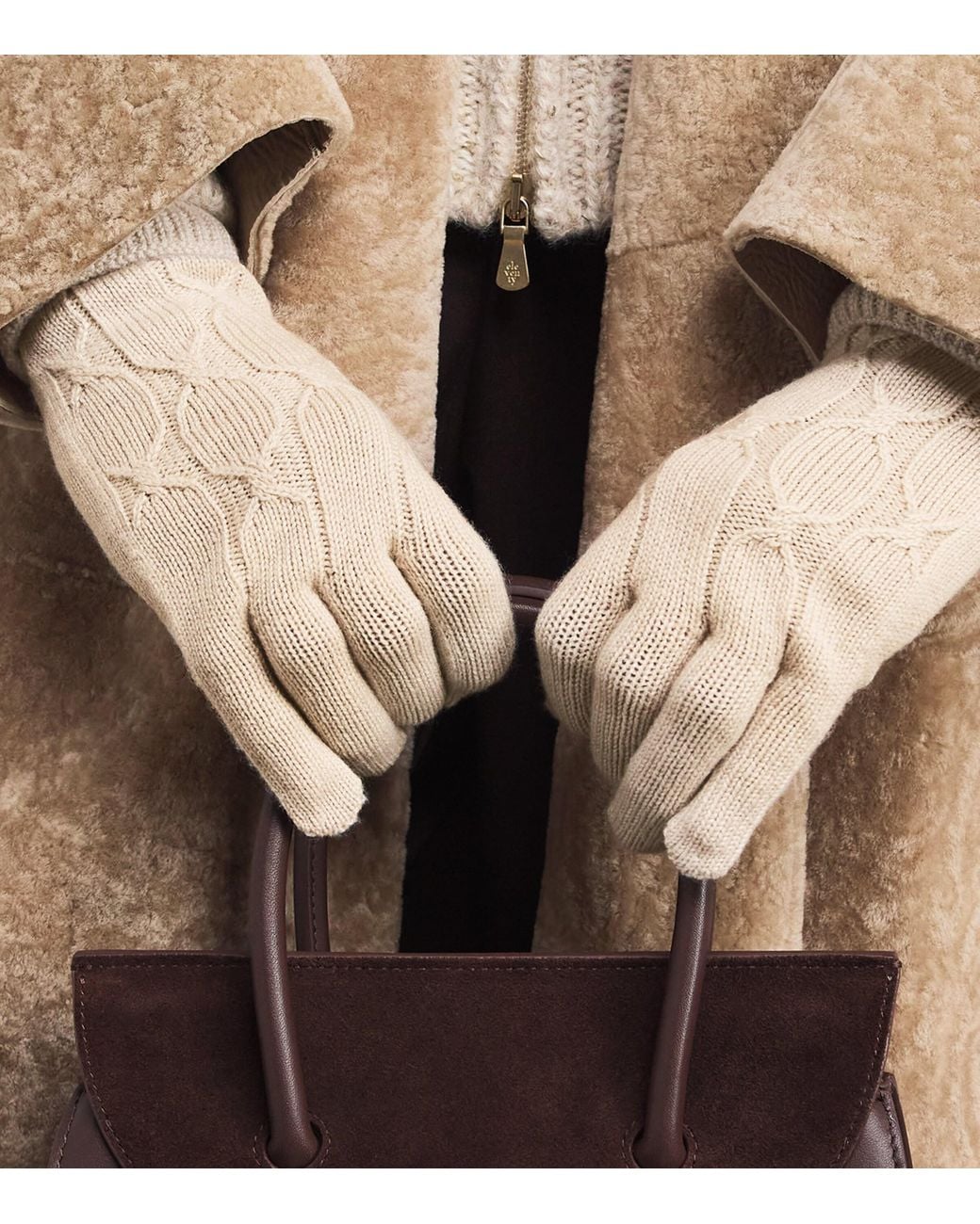 Eleventy Natural Cashmere Cable-Knit Gloves