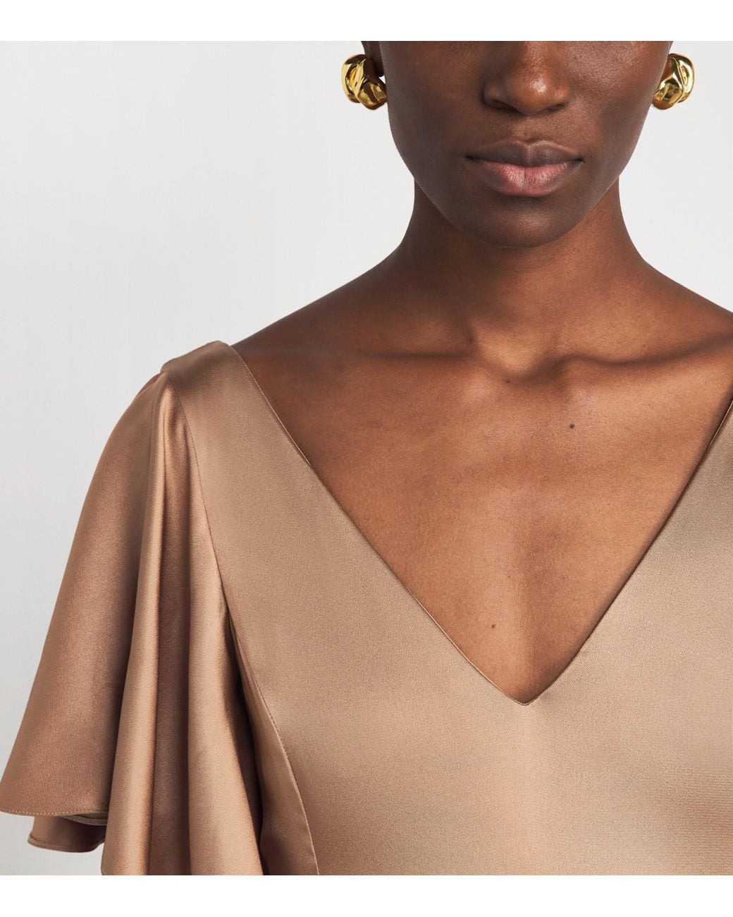Gabriela Hearst Brown Silk Satin Ruffled Spiral Maxi Dress