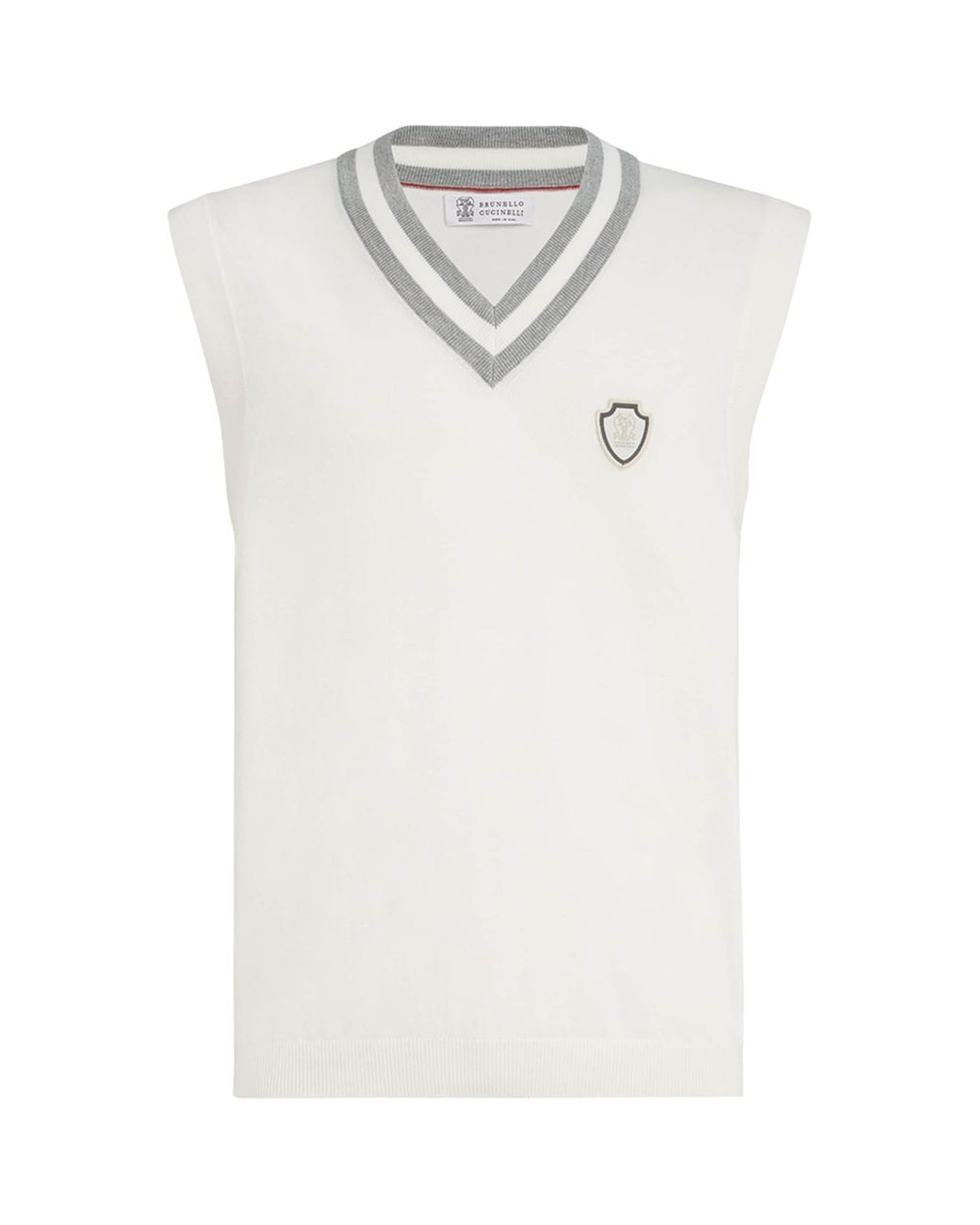 Brunello Cucinelli White Cotton Crest Sweater Vest for men