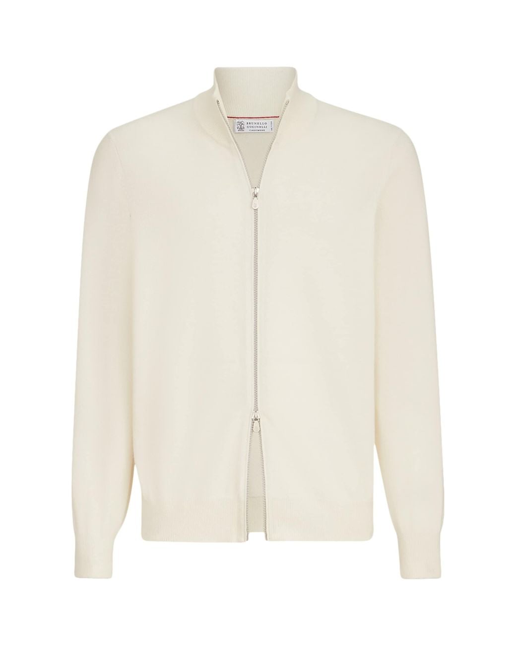 Brunello Cucinelli White Cashmere Zip-Up Cardigan for men