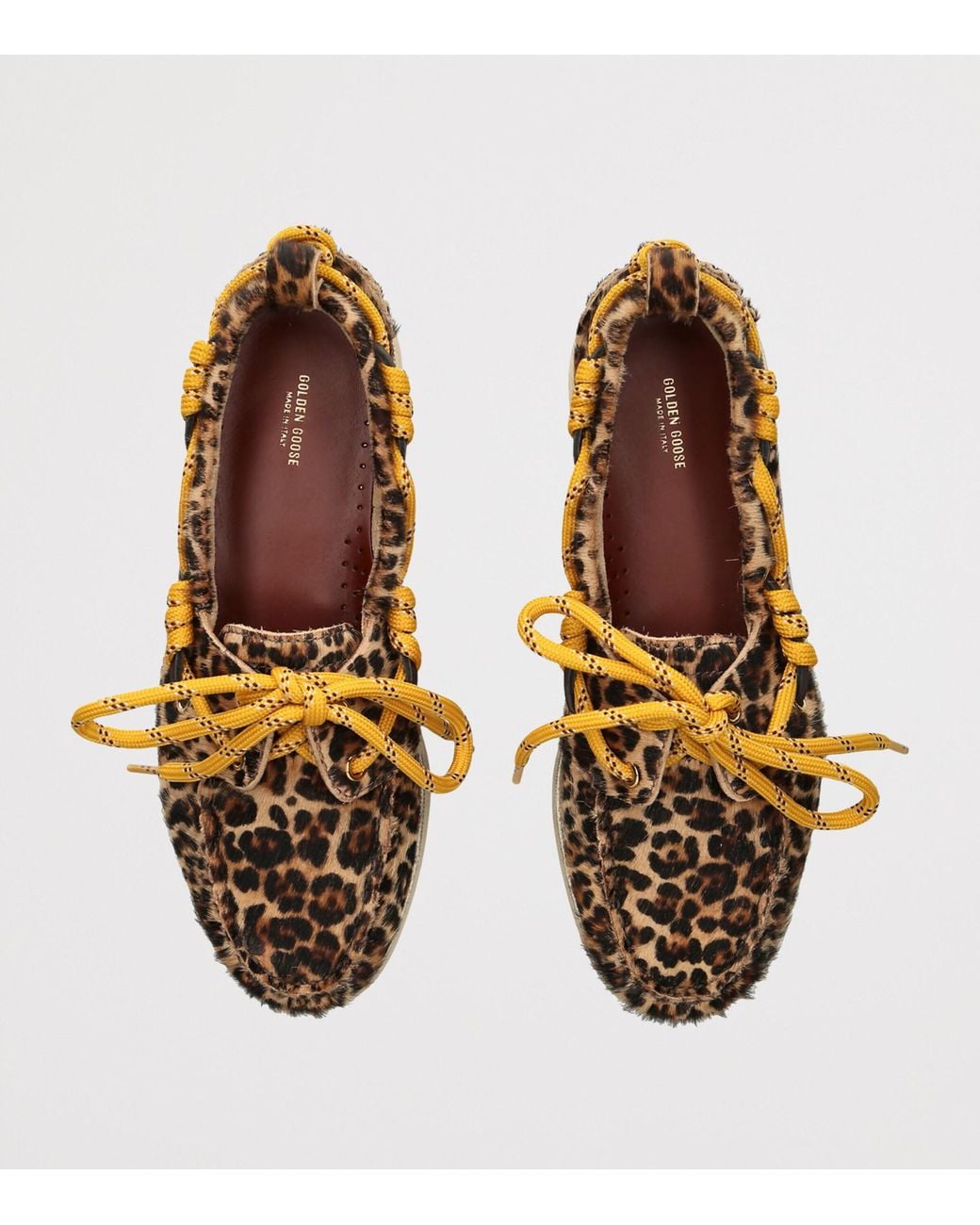 Golden Goose Deluxe Brand Brown Pony Hair Leopard Print Boat Shoes