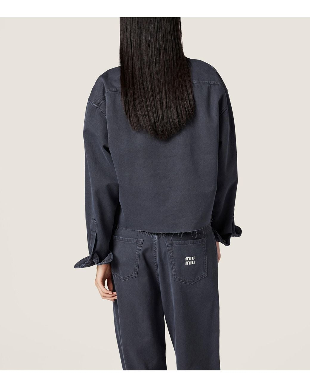 Miu Miu Blue Denim Distressed Logo Shirt