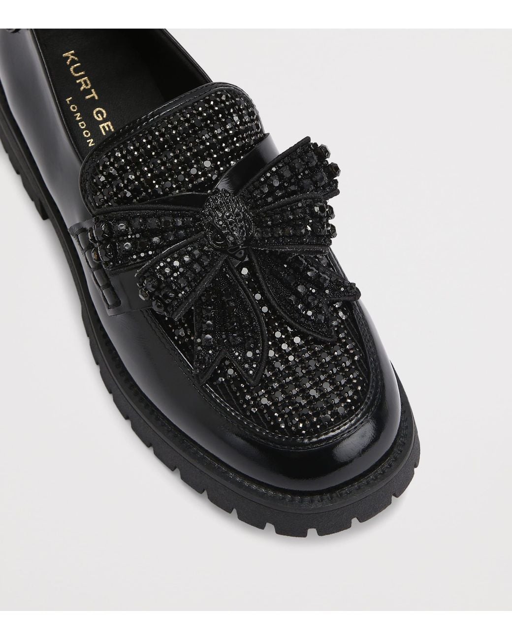 Kurt Geiger Black Leather Embellished Bow Loafers