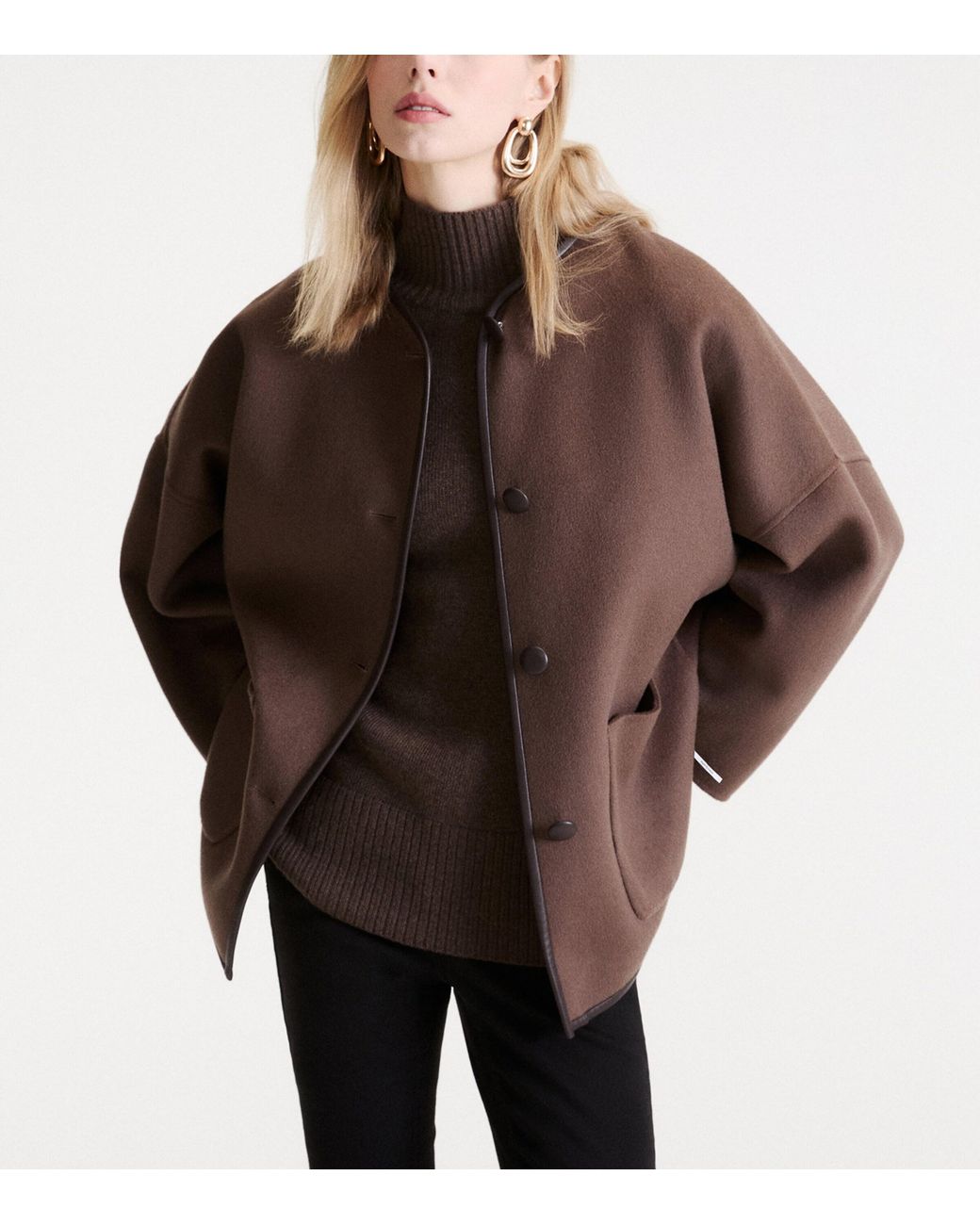 Marella Brown Wool-Blend Buttoned Coat