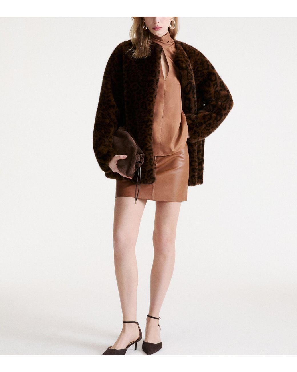 Marella Brown Silk Pussybow Shirt