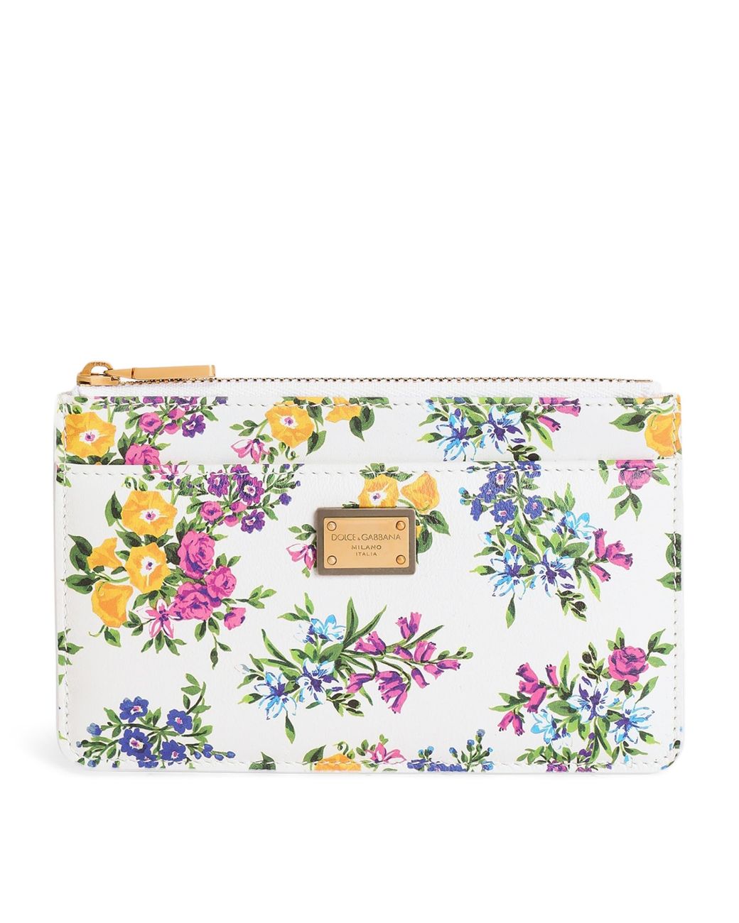 Dolce & Gabbana White Calfskin Floral Print Card Holder