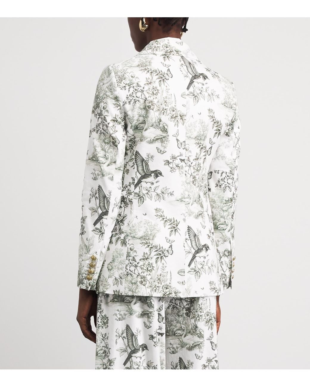 Alice + Olivia White Linen-Blend Printed Macey Blazer
