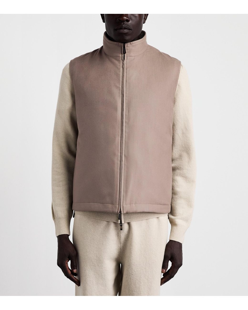 Colombo Brown Cashmere Leather Trim Gilet for men